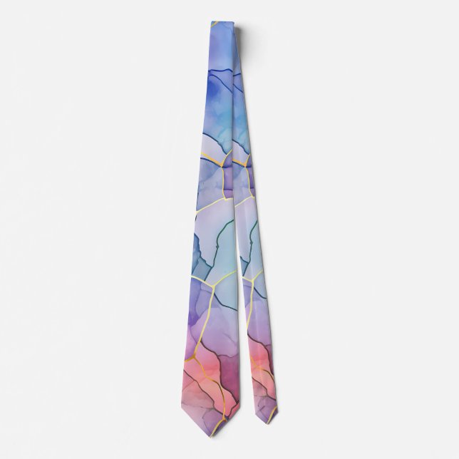 Colourful Rainbow Ink and Alcohol Bubbles Design Tie (Front)