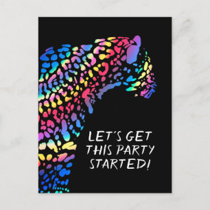 Colourful Rainbow Jaguar Party Invitation Postcard