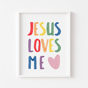 Colourful rainbow Jesus loves me print