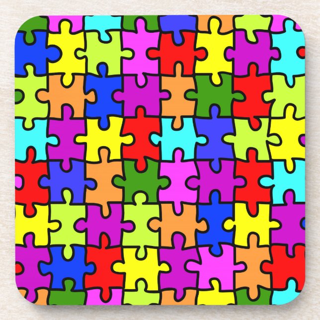 Colourful rainbow jigsaw puzzle pattern coaster (Front)