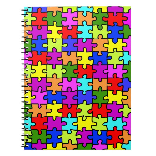 Colourful rainbow jigsaw puzzle pattern notebook (Front)