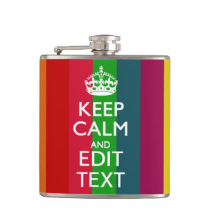 Colourful Rainbow Keep Calm And Your Text Customis Hip Flask
