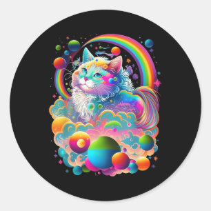 Colourful Rainbow Kitty Cat Graphic Classic Round Sticker