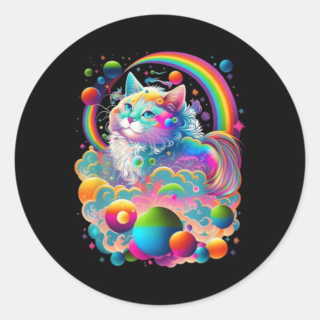 Colourful Rainbow Kitty Cat Graphic  Classic Round Sticker (Front)