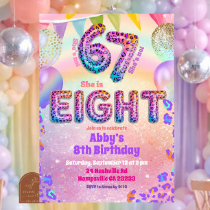 Colourful Rainbow Leopard 67 8th Birthday Invitation