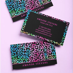 Colourful Rainbow Leopard Print Feminine Girly Business Card