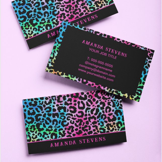 Colourful Rainbow Leopard Print Feminine Girly Business Card (Creator Uploaded)