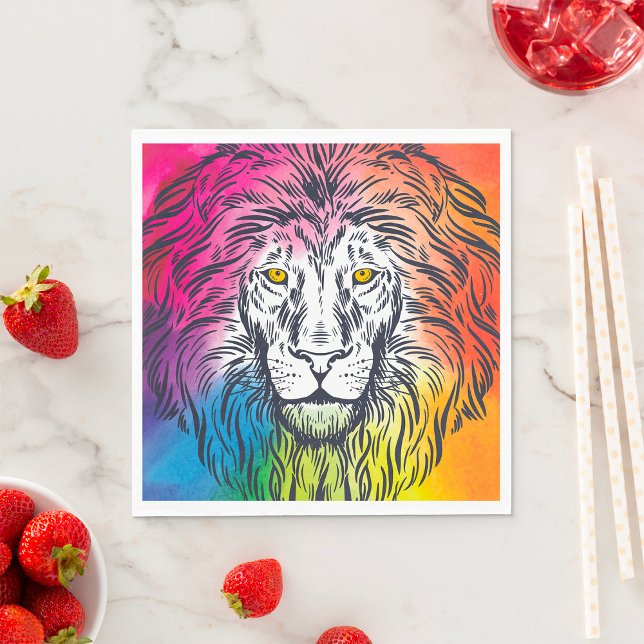 Colourful Rainbow Lion Head Bold Wildlife Napkin (Creator Uploaded)