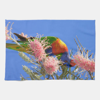 Colourful Rainbow Lorikeet Bird Eating Nectar Tea Towel