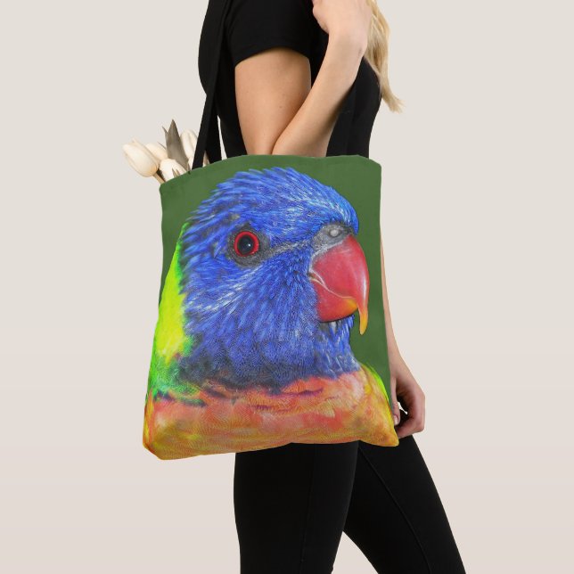 Colourful Rainbow Lorikeet Parrot Photo Tote Bag (Close Up)