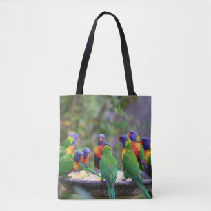 Colourful Rainbow Lorikeet Parrots Eating Tote Bag