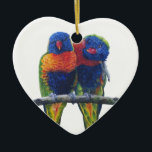 Colourful Rainbow Lorikeets parrots Ceramic Ornament<br><div class="desc">They don't get much brighter and colourful that this pair of Rainbow lorikeets which are a small Parrot. Love them for their colour or their cheeky ways what ever the reason they will make a special gift for everyone. An original painting by award winning Wildlife artist Ian Griffiths</div>