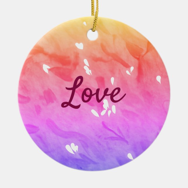 Colourful rainbow love pride lgbtq gay pattern tex ceramic ornament (Front)