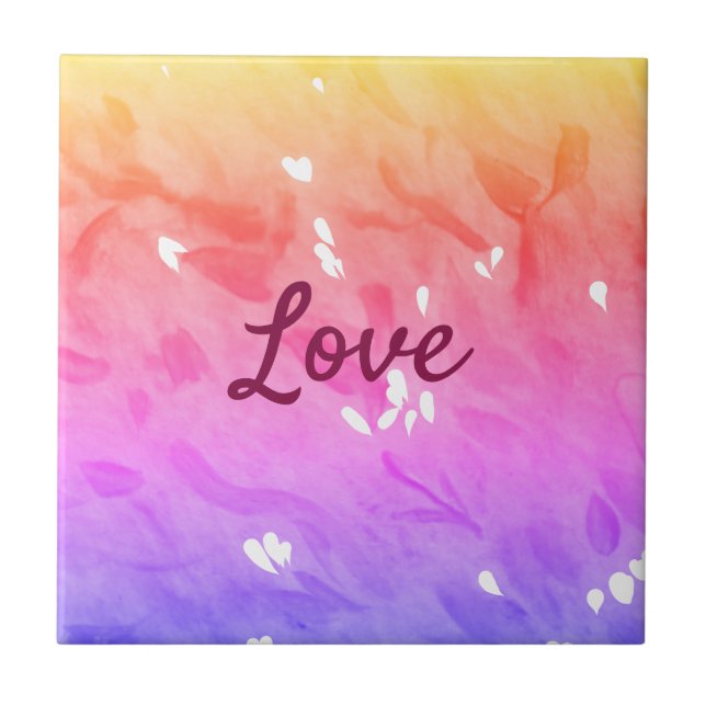 Colourful rainbow love pride lgbtq gay pattern tex ceramic tile (Front)