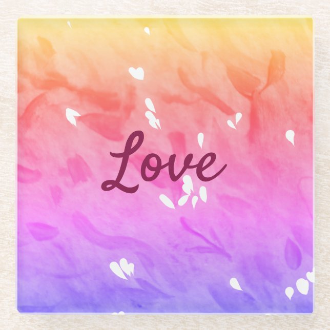 Colourful rainbow love pride lgbtq gay pattern tex glass coaster (Front)