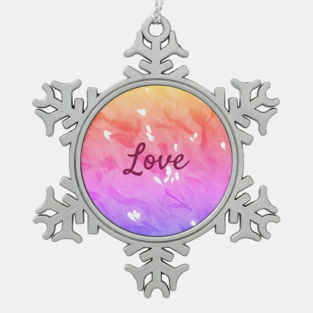 Colourful rainbow love pride lgbtq gay pattern tex snowflake pewter christmas ornament (Front)