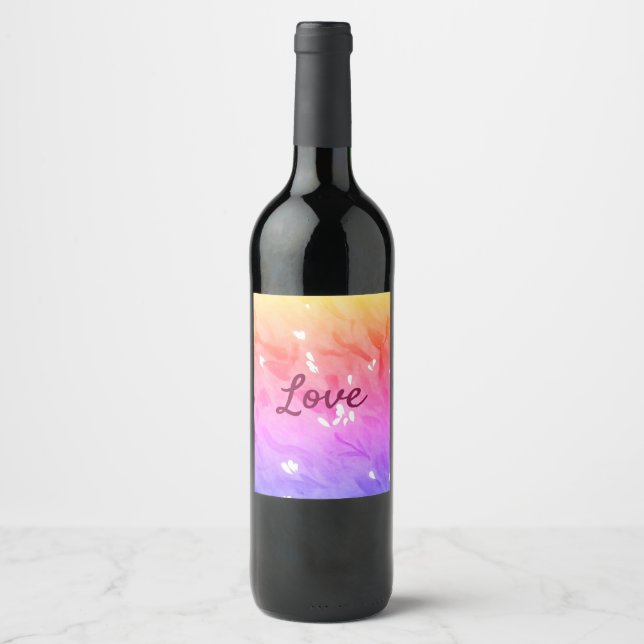 Colourful rainbow love pride lgbtq gay pattern tex wine label (Front)