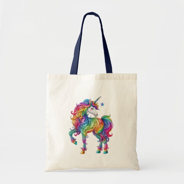 Colourful rainbow magical unicorn tote bag (Front)