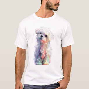 Colourful Rainbow Maltese Puppy Portrait Men T-Shirt