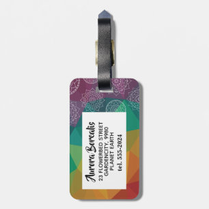 Colourful rainbow mandala personalised luggage tag