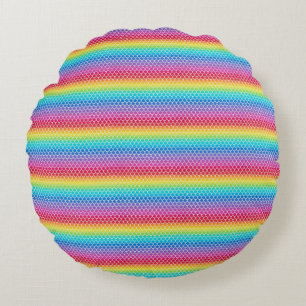 Colourful Rainbow Mermaid scales Round Cushion