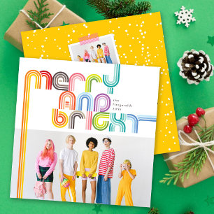 Colourful Rainbow Merry And Bright Stripes Photo Holiday Card