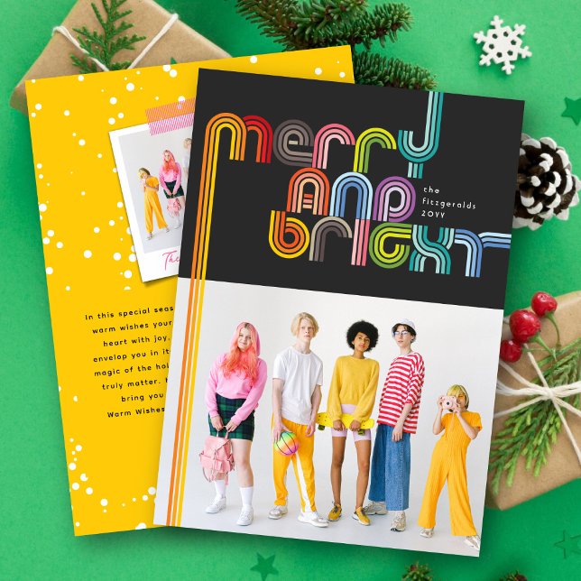 Colourful Rainbow Merry And Bright Stripes Photo Holiday Card (Creator Uploaded)