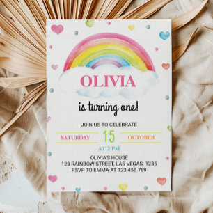 Colourful Rainbow Modern 1st Birthday Invitation