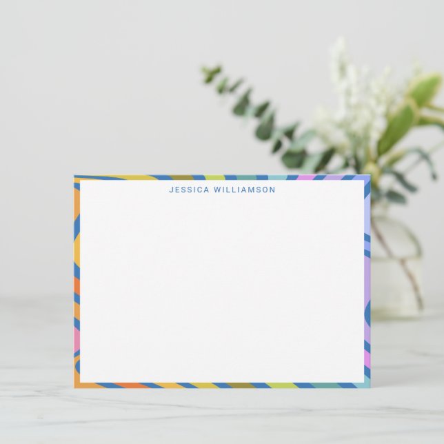 Colourful Rainbow Modern Personalised Stationery Card (Standing Front)