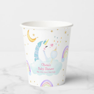 Colourful Rainbow Moon Star Unicorn Baby Shower Paper Cups