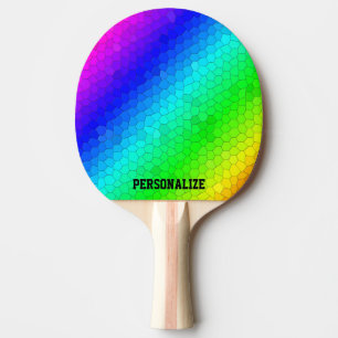 Colourful rainbow mosaic ping pong paddle with