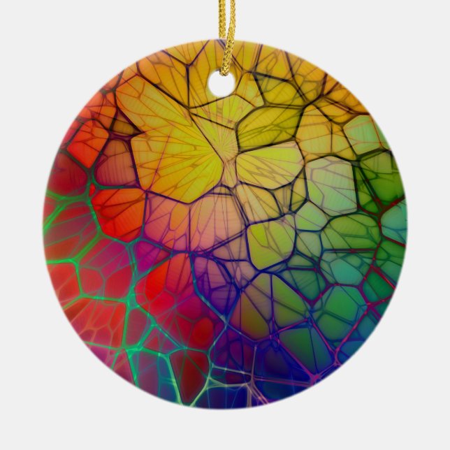 Colourful Rainbow Mosaic- Stained Glass Look Ceramic Ornament (Front)