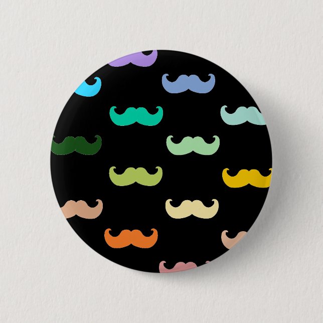Colourful Rainbow Moustache pattern on black 6 Cm Round Badge (Front)