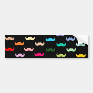 Colourful Rainbow Moustache pattern on black Bumper Sticker