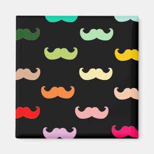 Colourful Rainbow Moustache pattern on black Magnet