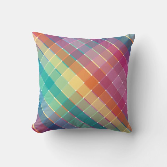 Colourful Rainbow Multicolor Plaid Stripes Cushion (Front)