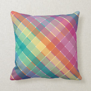 Colourful Rainbow Multicolor Plaid Stripes Cushion