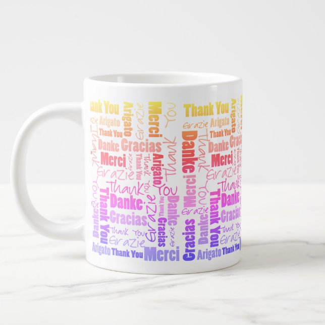 Colourful Rainbow Multilingual Thank You Word Clou Large Coffee Mug (Left)