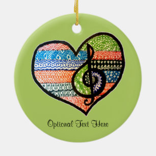 Colourful Rainbow Music Heart Customisable Ceramic Tree Decoration