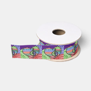 Colourful Rainbow Music Heart Customisable Grosgrain Ribbon