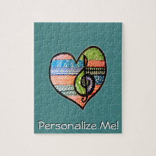 Colourful Rainbow Music Heart Customisable Jigsaw Puzzle