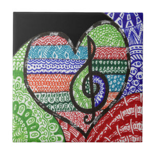 Colourful Rainbow Music Heart Customisable Tile