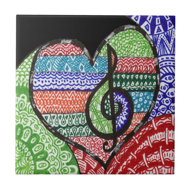 Colourful Rainbow Music Heart Customisable Tile (Front)