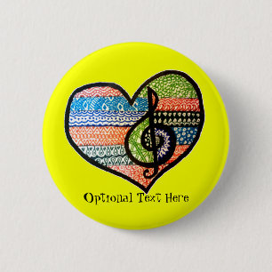 Colourful Rainbow Music Heart Doodle Personalised 6 Cm Round Badge