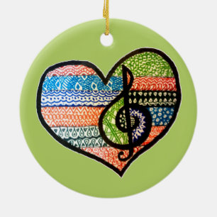 Colourful Rainbow Music Heart Doodle Personalised Ceramic Tree Decoration