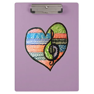 Colourful Rainbow Music Heart Doodle Personalised Clipboard