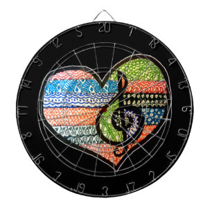 Colourful Rainbow Music Heart Doodle Personalised Dartboard