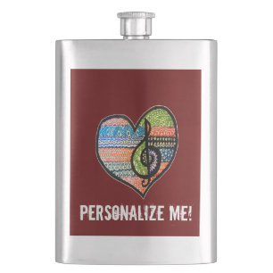 Colourful Rainbow Music Heart Doodle Personalised Hip Flask