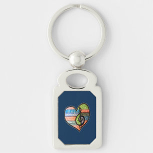 Colourful Rainbow Music Heart Doodle Personalised Key Ring
