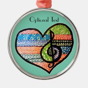 Colourful Rainbow Music Heart Doodle Personalised Metal Ornament